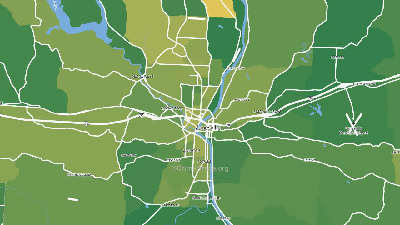 Zanesville, OH Map of Vehicle Theft Rates