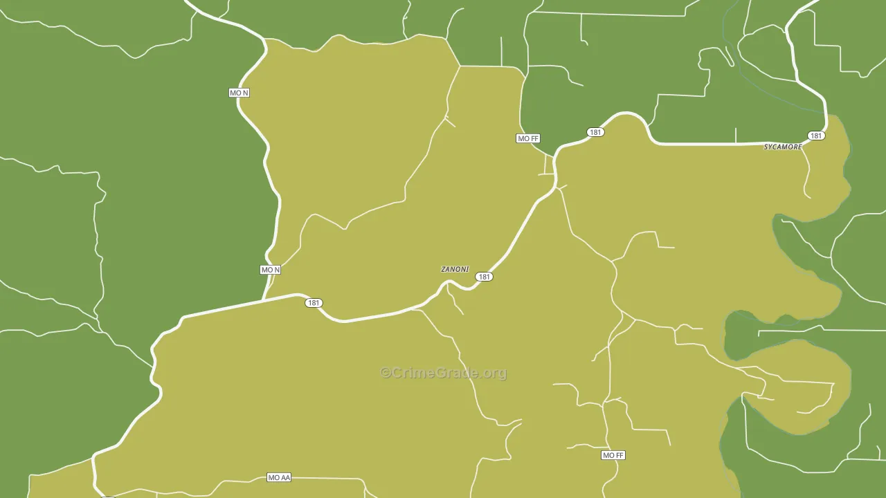 Zanoni, MO Map of Vehicle Theft Rates