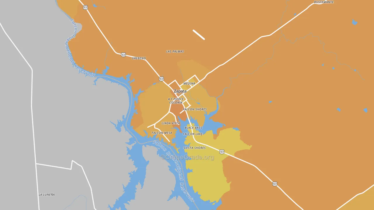 Zapata, TX Map of Vehicle Theft Rates