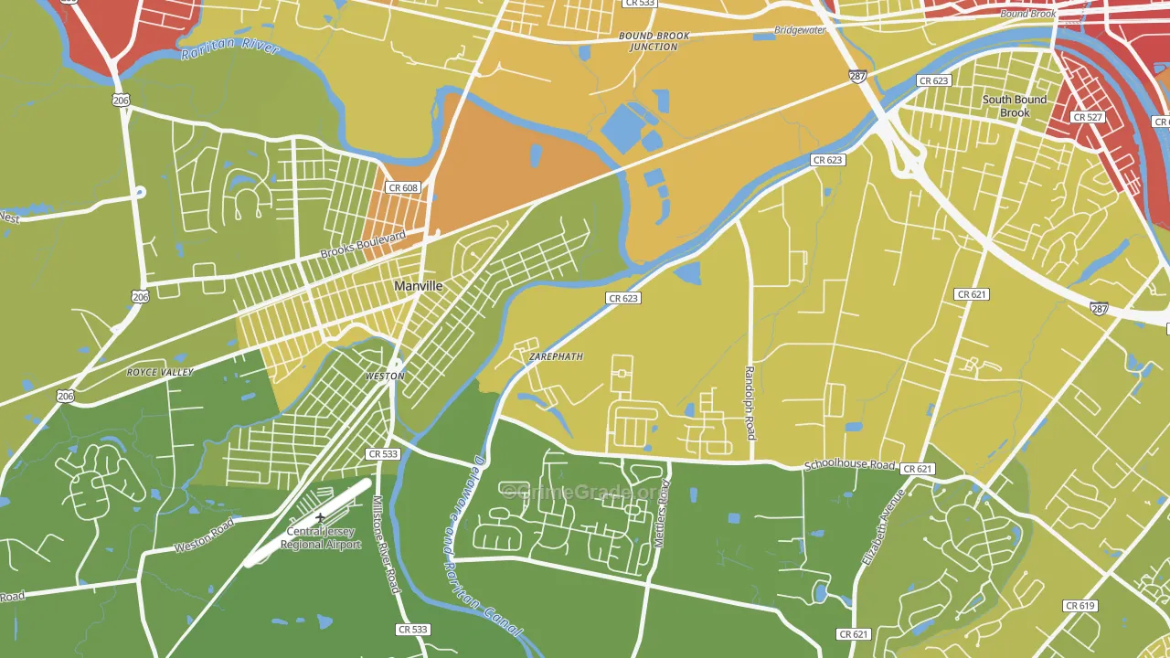 Zarephath, NJ Map of Vehicle Theft Rates