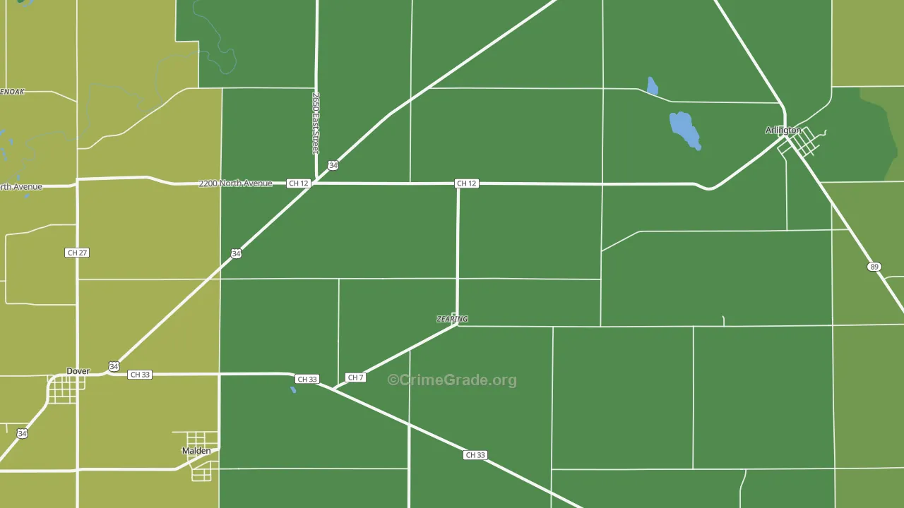 Zearing, IL Map of Vehicle Theft Rates