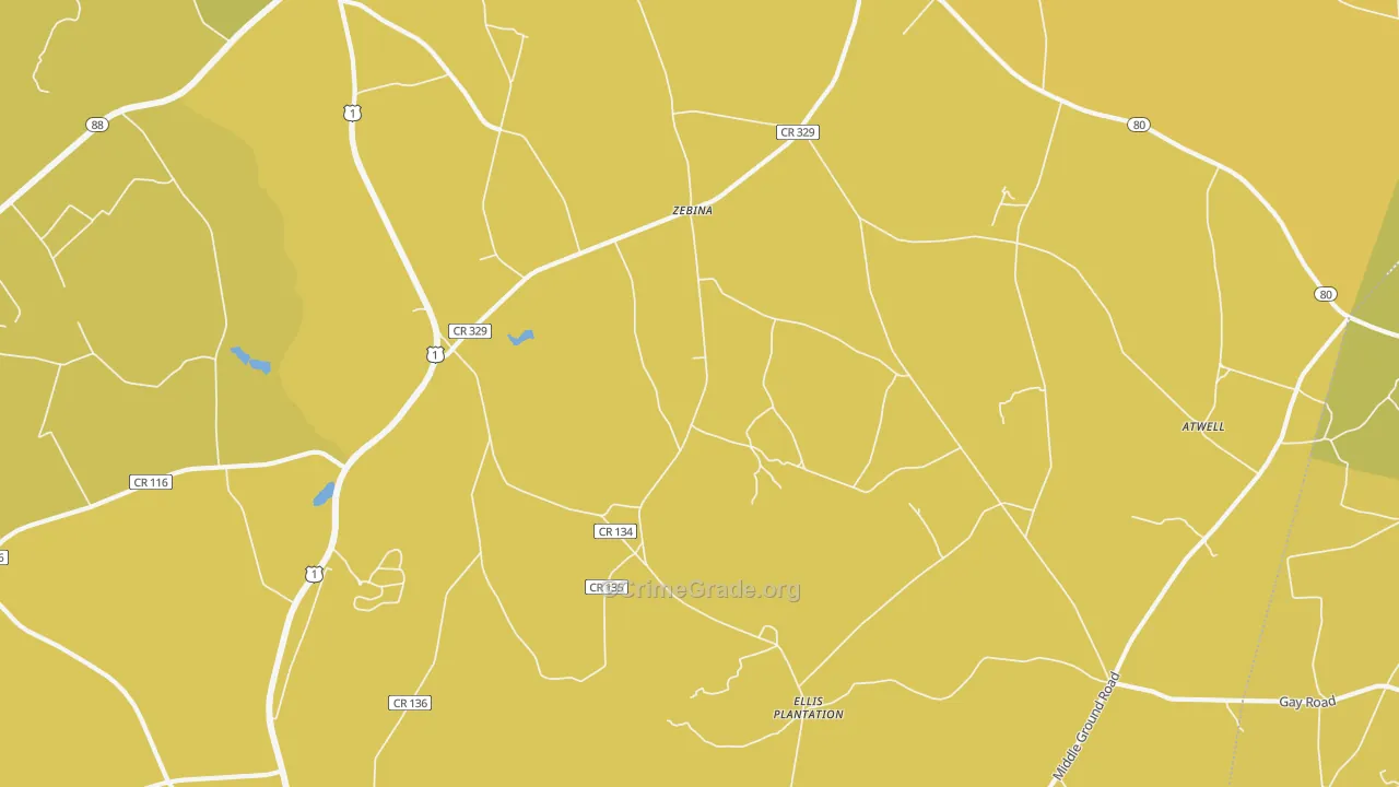 Zebina, GA Map of Vehicle Theft Rates