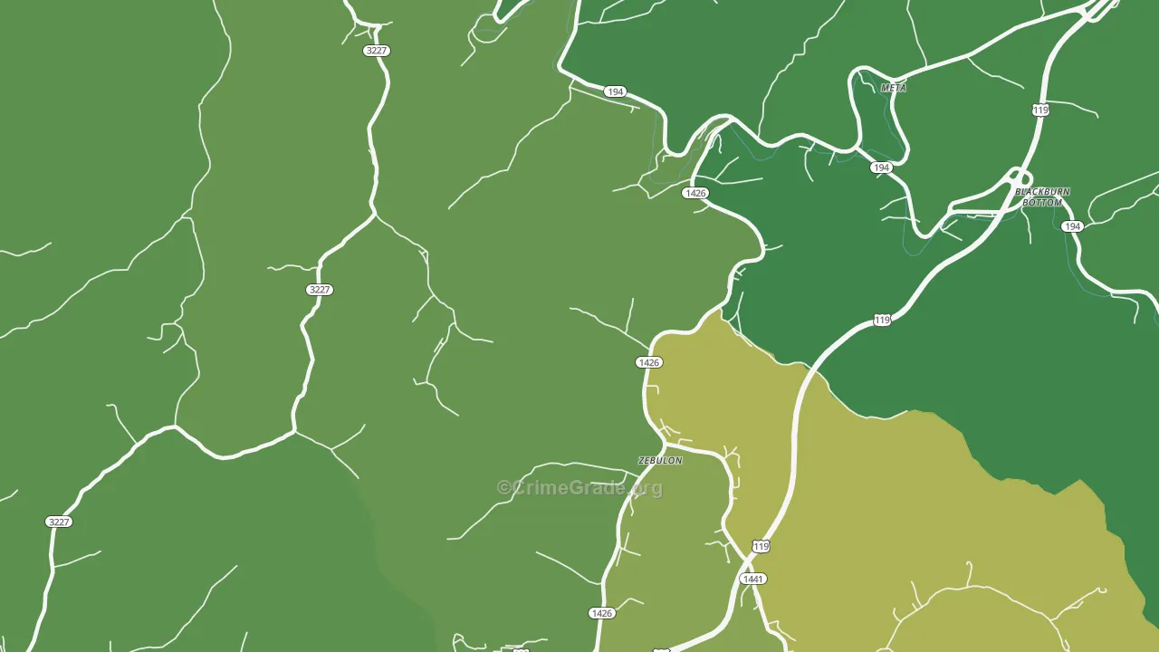 Zebulon, KY Map of Vehicle Theft Rates