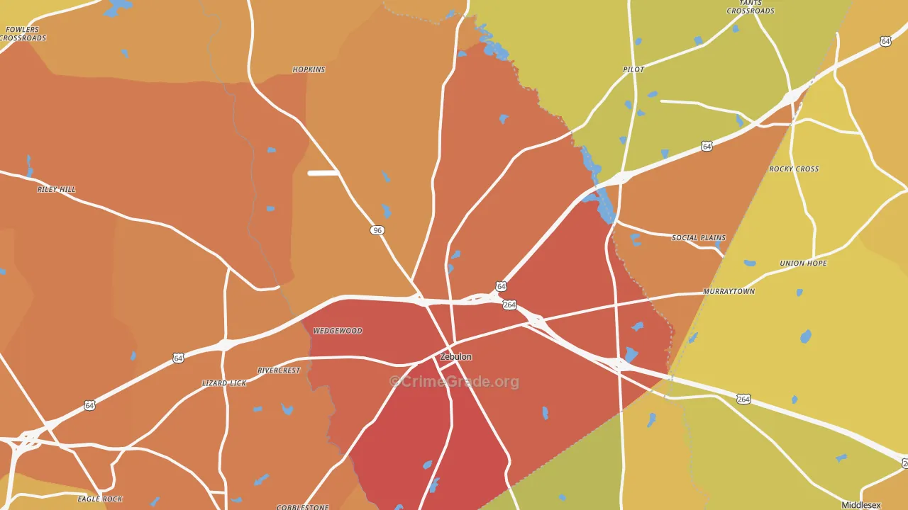 Zebulon, NC Map of Vehicle Theft Rates
