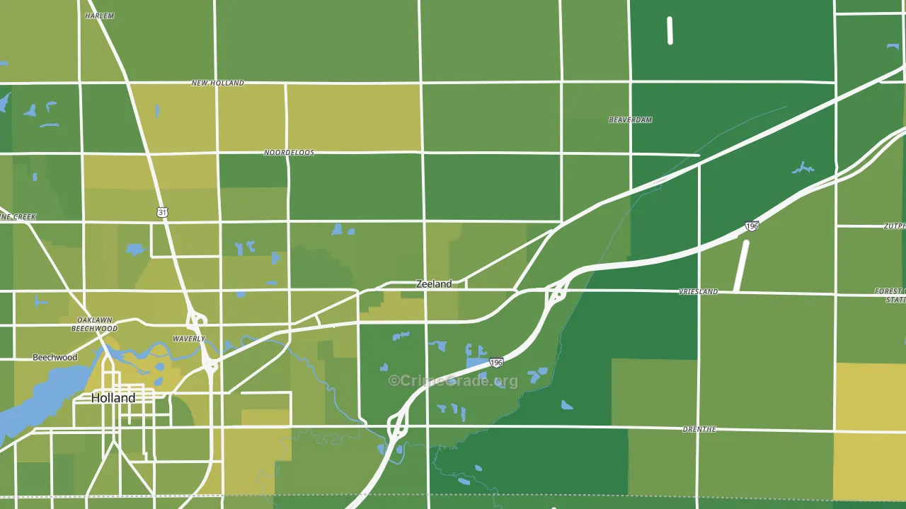 Zeeland, MI Map of Vehicle Theft Rates