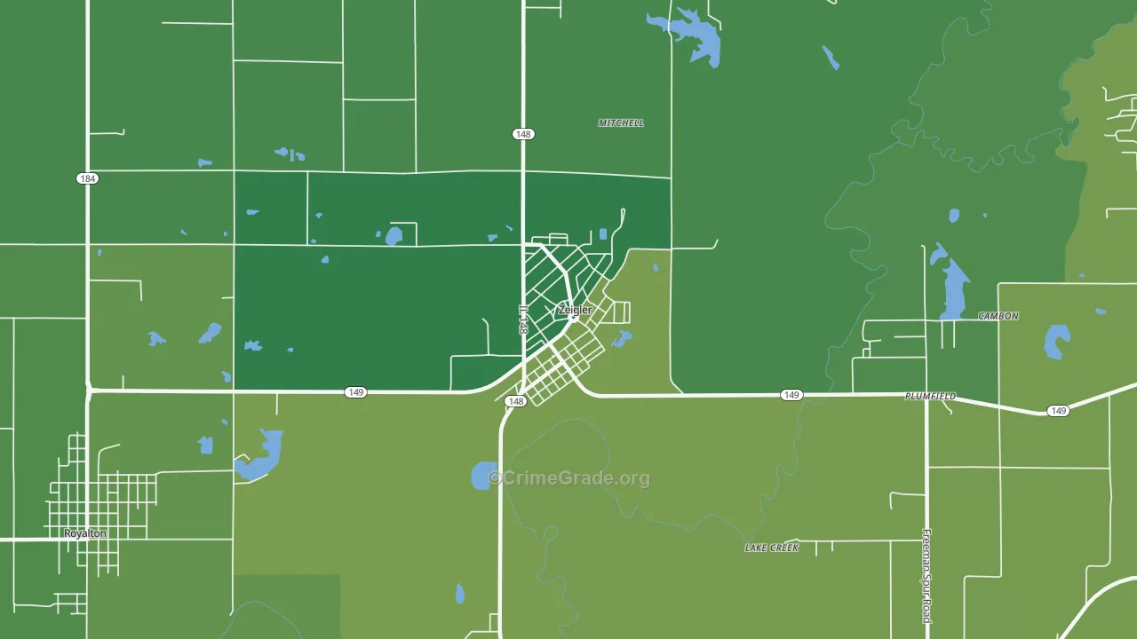 Zeigler, IL Map of Vehicle Theft Rates