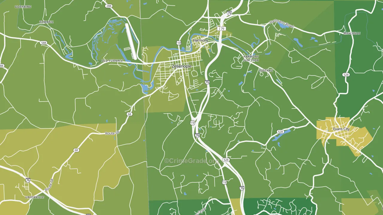 Zelienople, PA Map of Vehicle Theft Rates