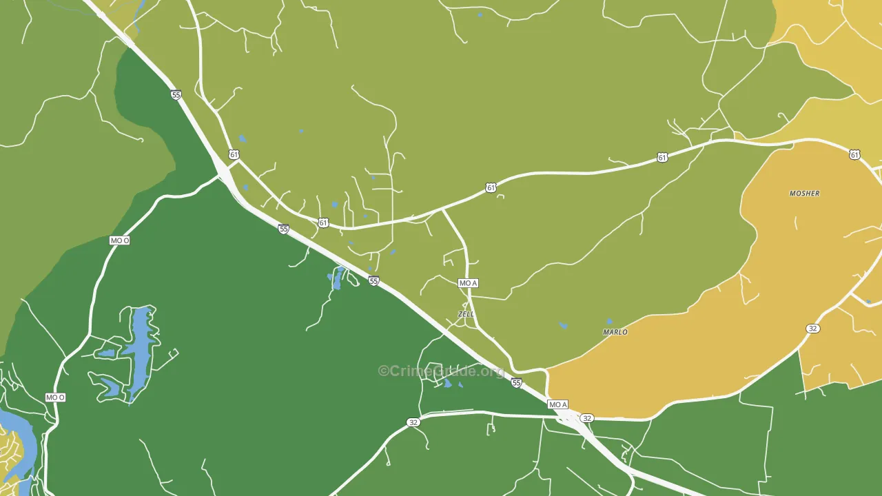 Zell, MO Map of Vehicle Theft Rates