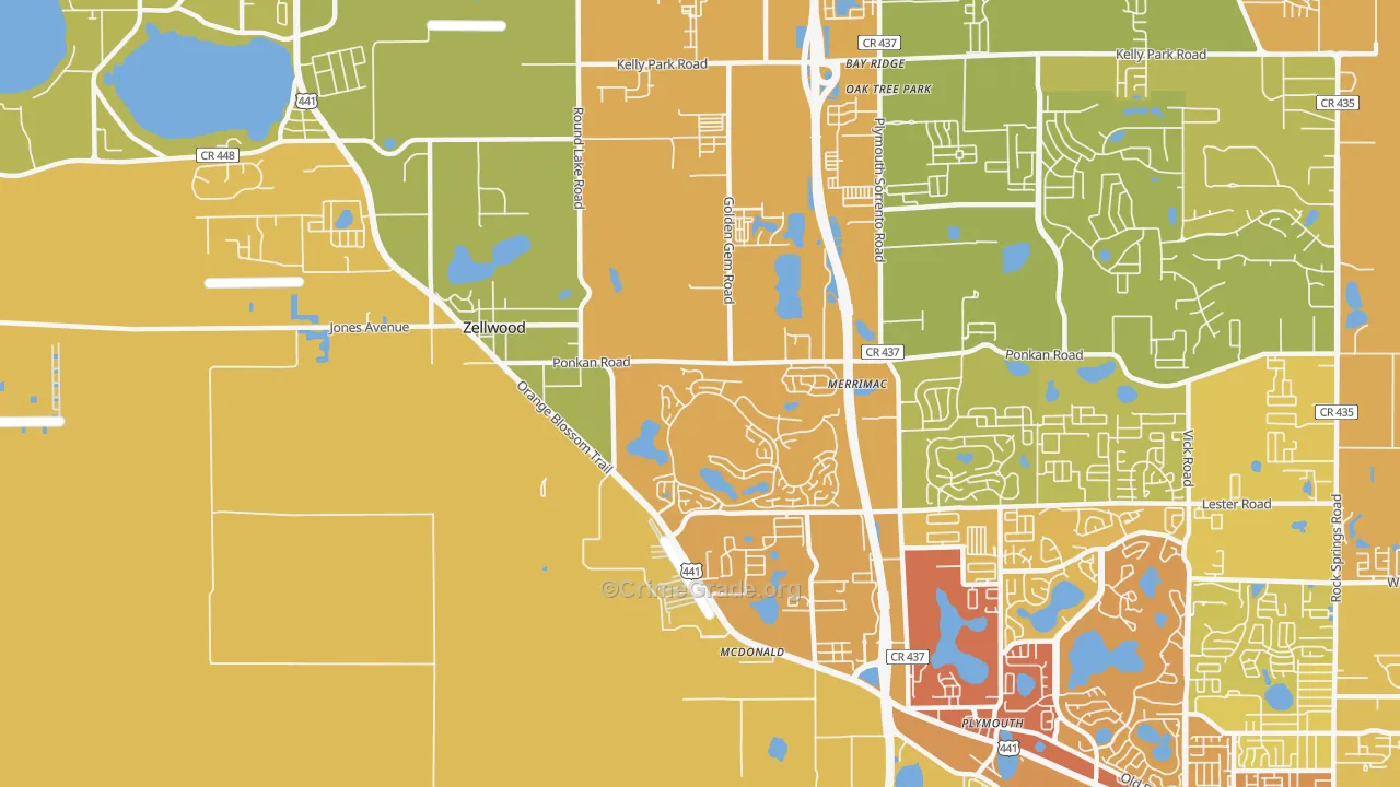 Zellwood, FL Map of Vehicle Theft Rates