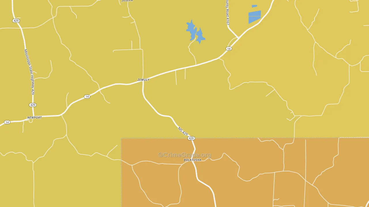 Zemuly, MS Map of Vehicle Theft Rates