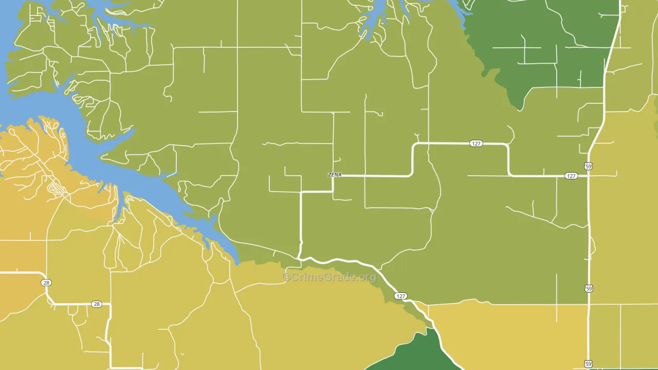 Zena, OK Map of Vehicle Theft Rates