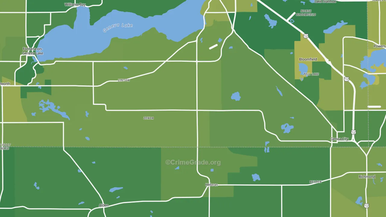 Zenda, WI Map of Vehicle Theft Rates