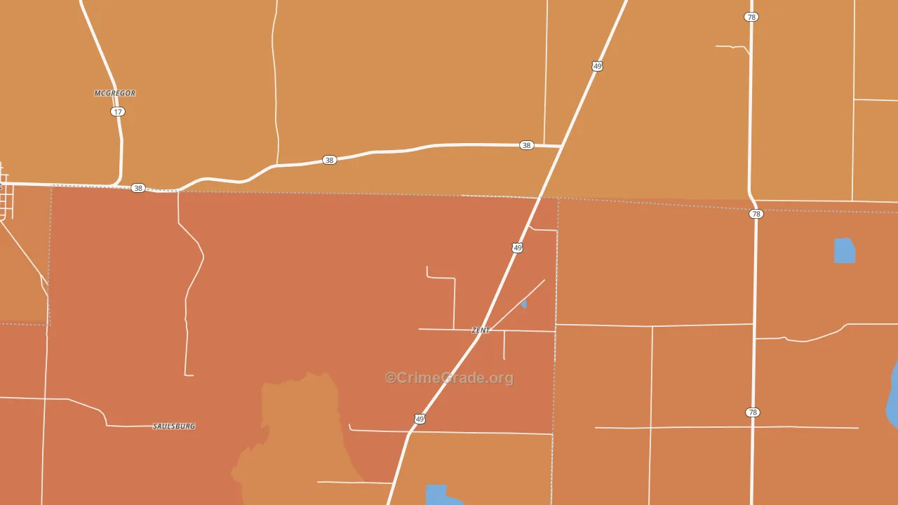 Zent, AR Map of Vehicle Theft Rates
