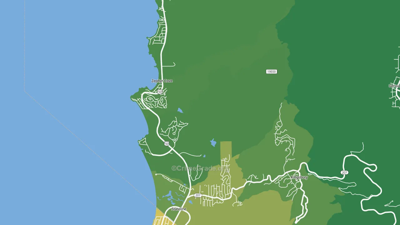 Zephyr Cove, NV Map of Vehicle Theft Rates