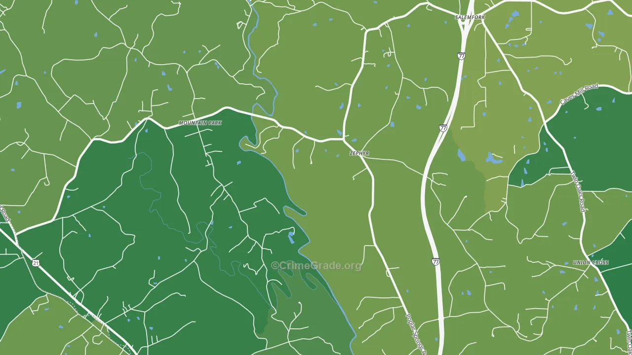 Zephyr, NC Map of Vehicle Theft Rates