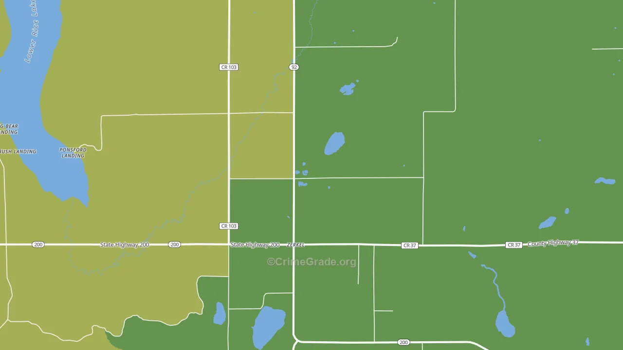 Zerkel, MN Map of Vehicle Theft Rates