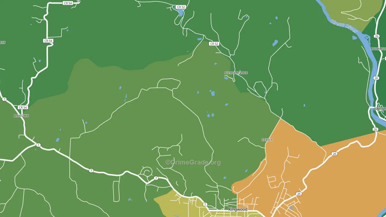 Zevely, WV Map of Vehicle Theft Rates