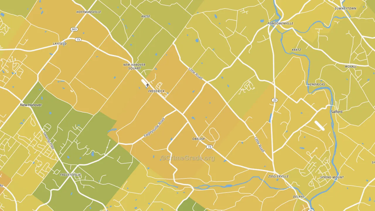 Zieglerville, PA Map of Vehicle Theft Rates