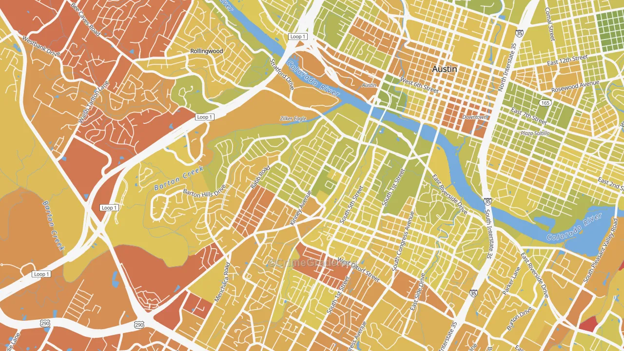 Zilker, Austin, TX Map of Vehicle Theft Rates