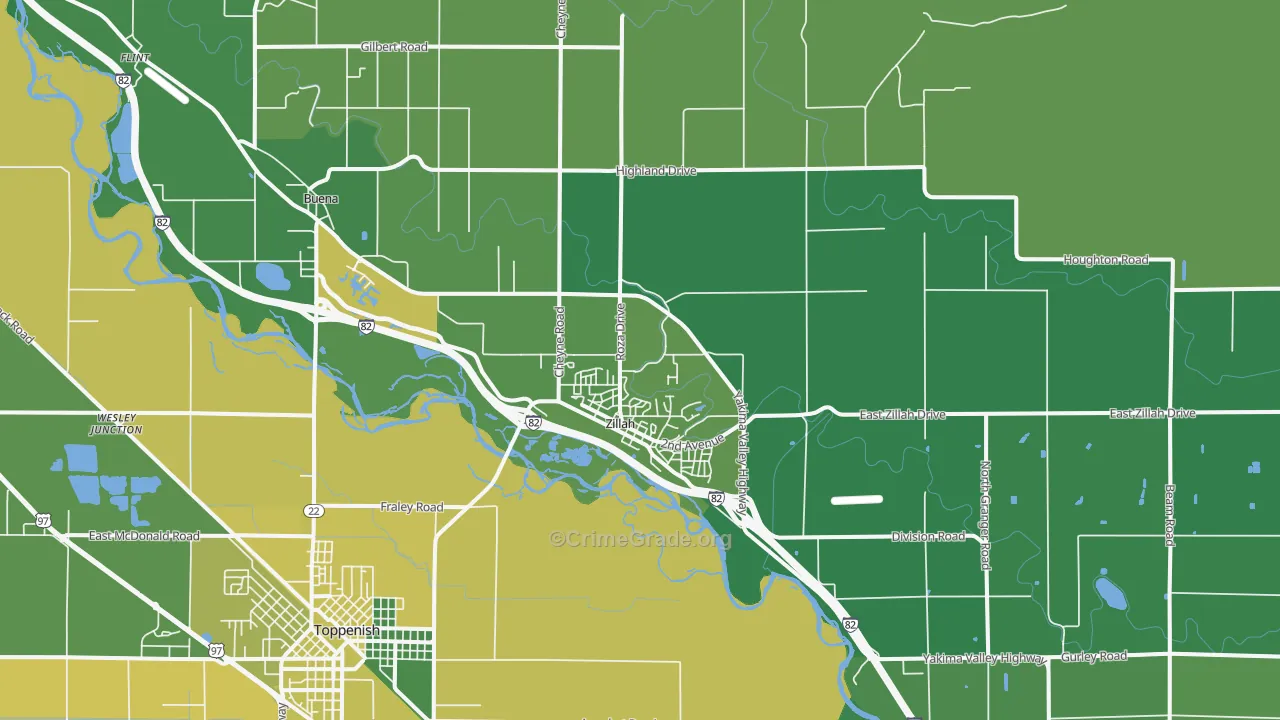 Zillah, WA Map of Vehicle Theft Rates