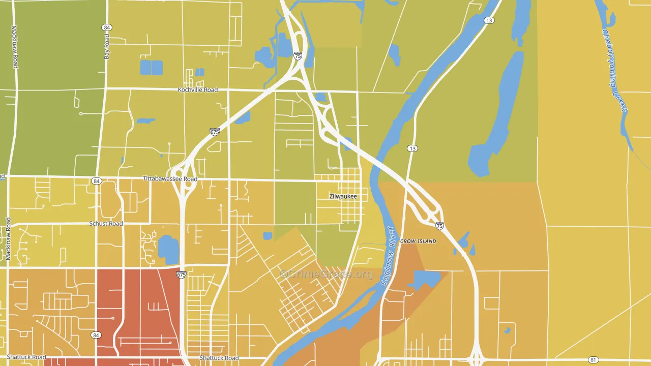 Zilwaukee, MI Map of Vehicle Theft Rates