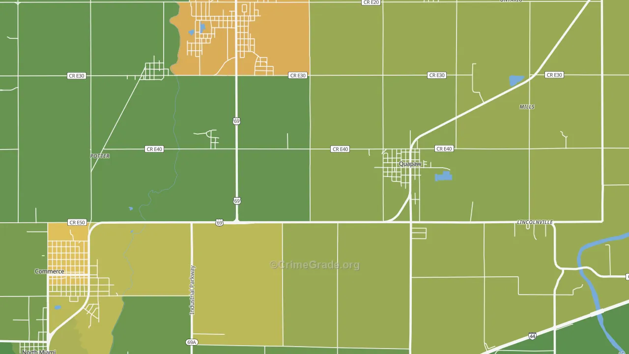 Zincville, OK Map of Vehicle Theft Rates