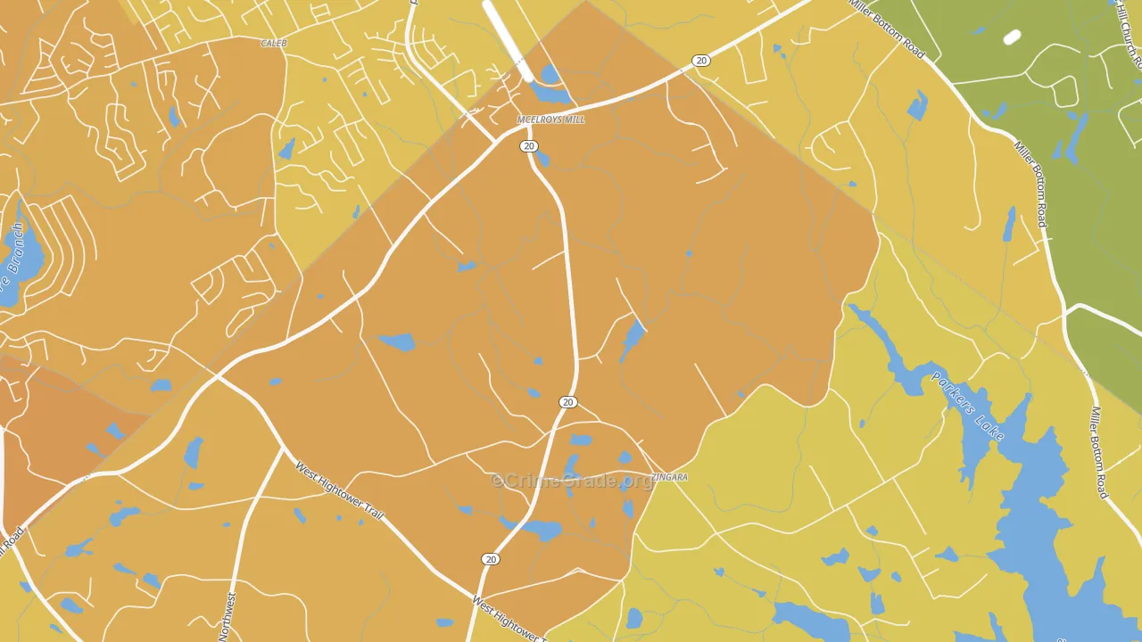 Zingara, GA Map of Vehicle Theft Rates