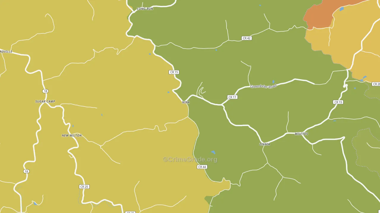 Zinnia, WV Map of Vehicle Theft Rates