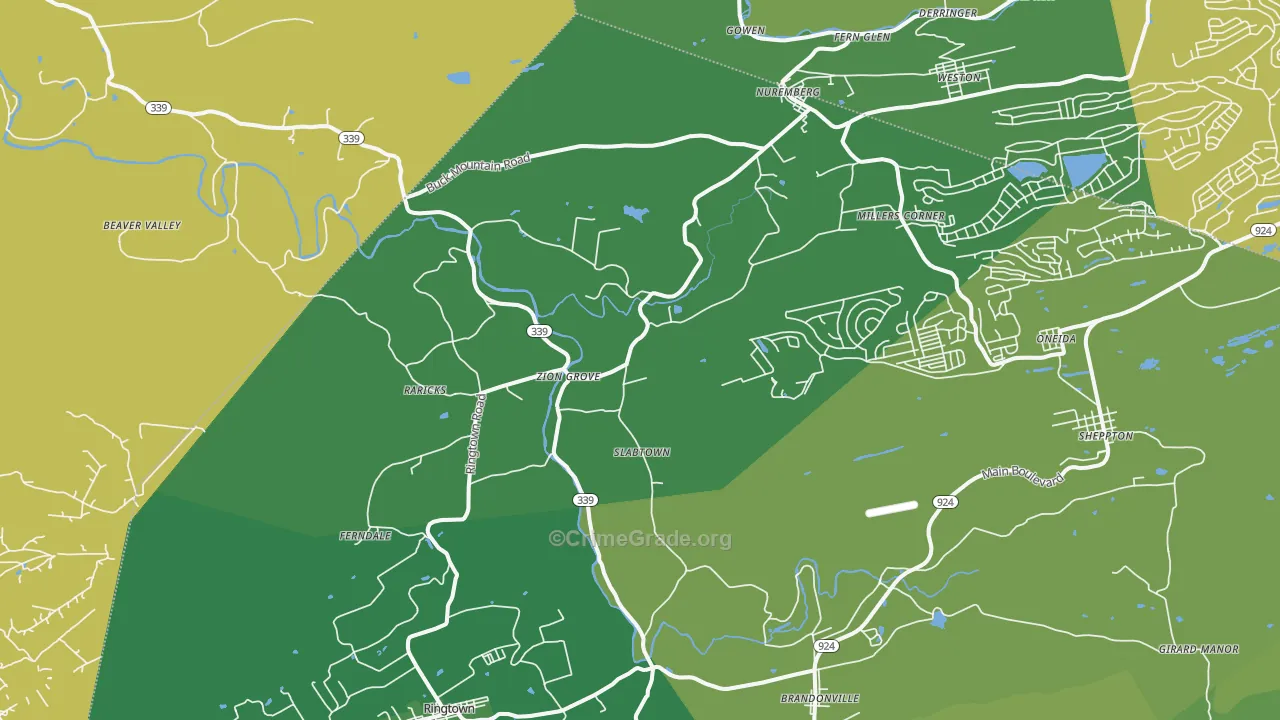 Zion Grove, PA Map of Vehicle Theft Rates