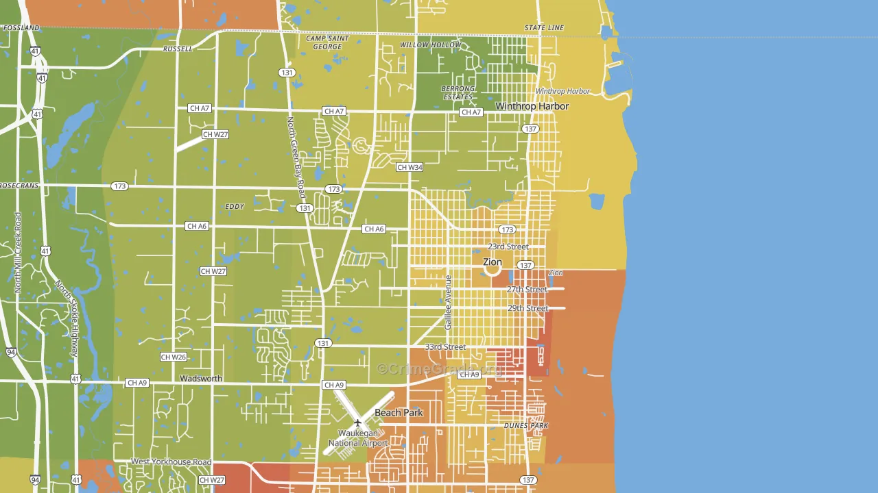Zion, IL Map of Vehicle Theft Rates