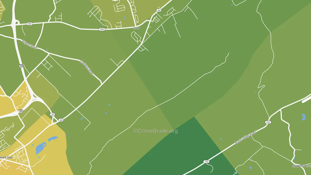 Zion, PA Map of Vehicle Theft Rates