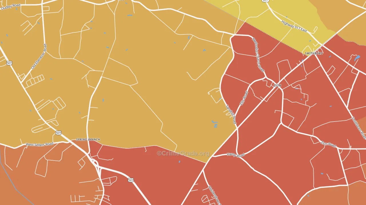 Zion, SC Map of Vehicle Theft Rates