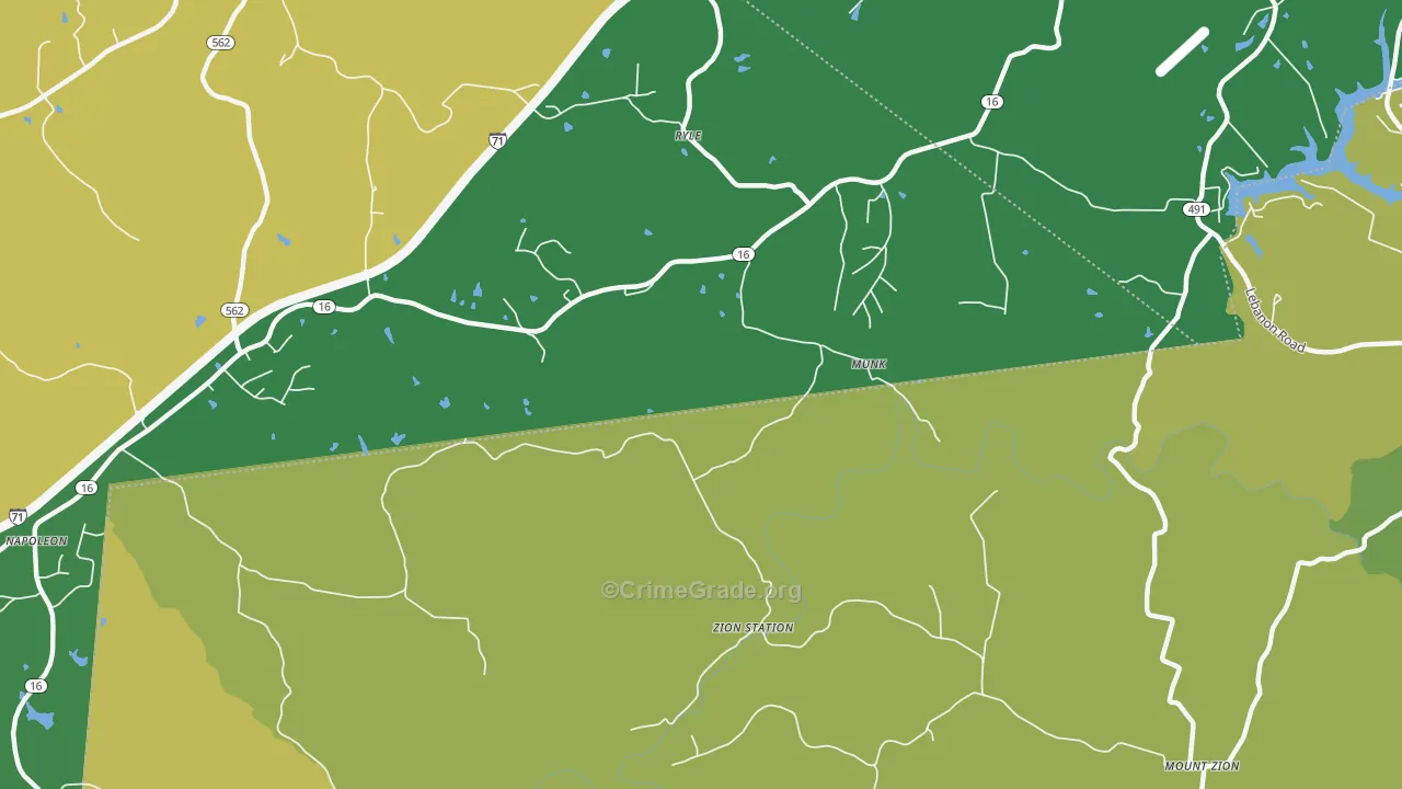 Zion Station, KY Map of Vehicle Theft Rates