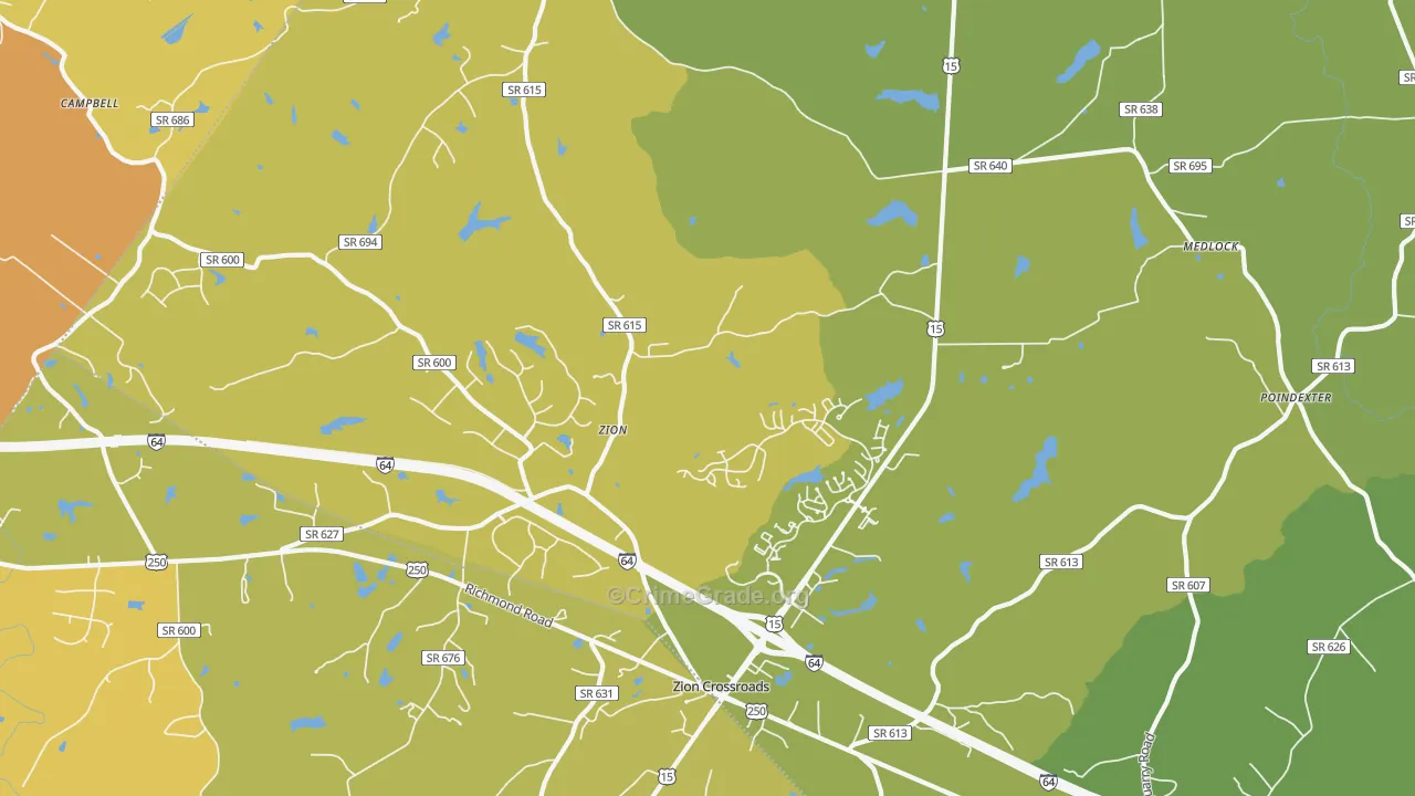 Zion, VA Map of Vehicle Theft Rates