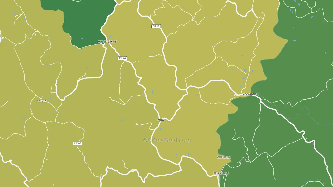 Zion, WV Map of Vehicle Theft Rates