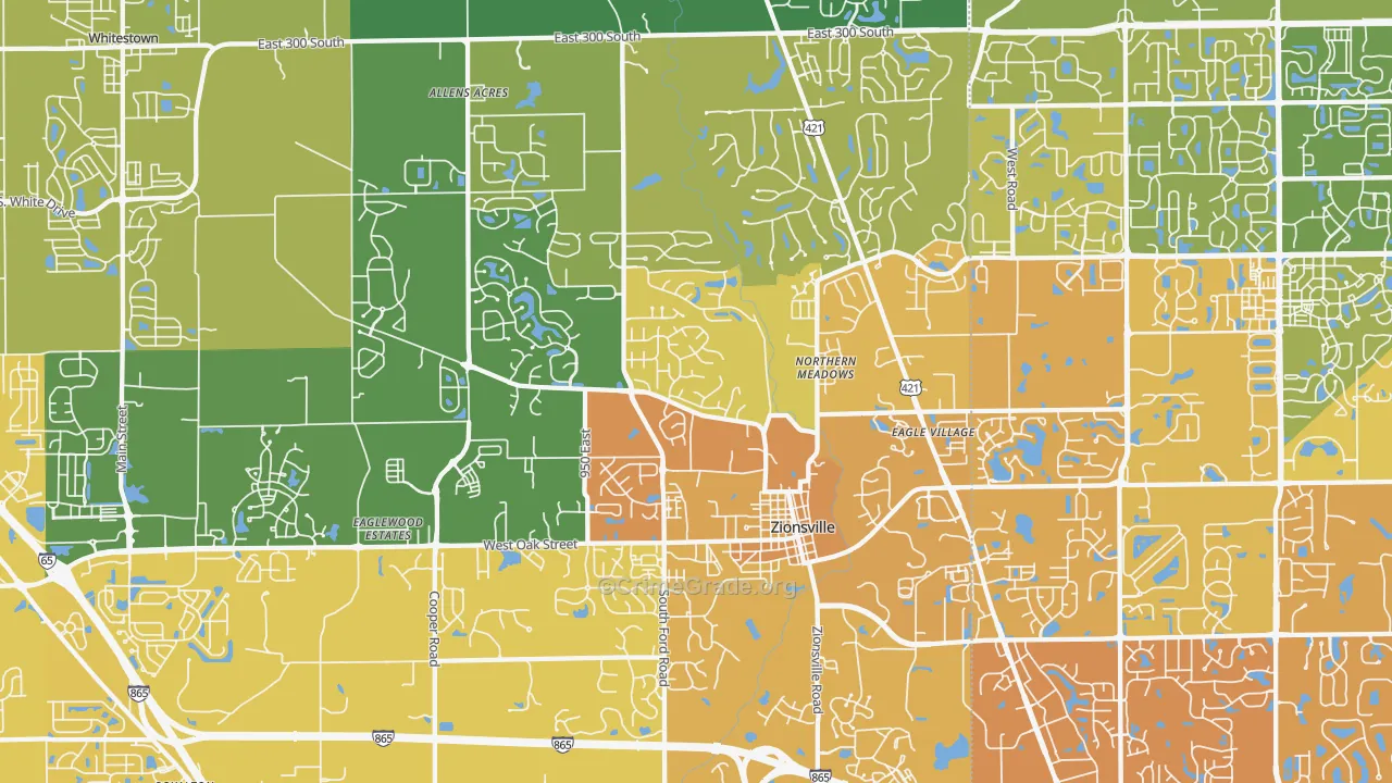 Zionsville, IN Map of Vehicle Theft Rates