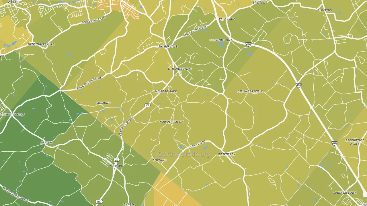 Zionsville, PA Map of Vehicle Theft Rates