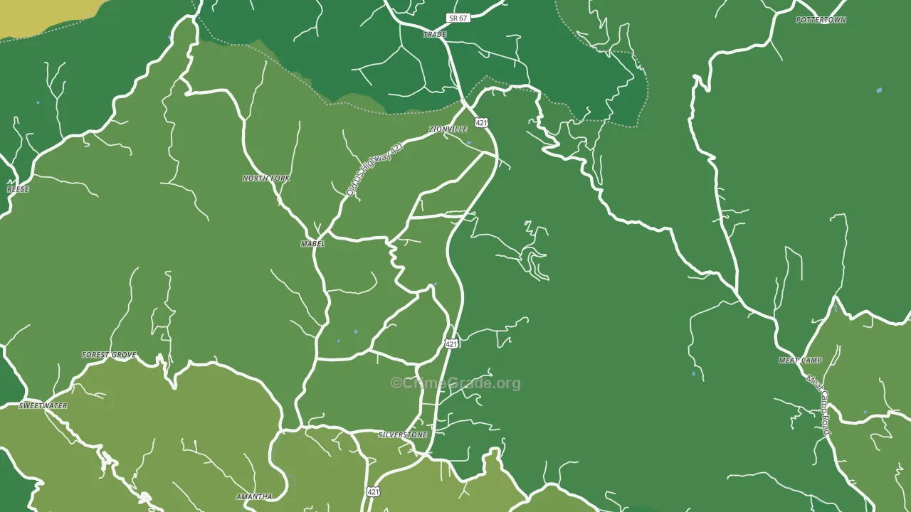 Zionville, NC Map of Vehicle Theft Rates