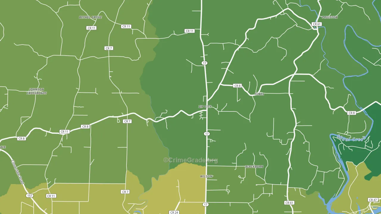 Zip City, AL Map of Vehicle Theft Rates