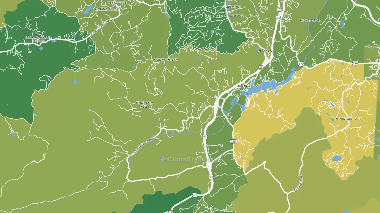 Zirconia, NC Map of Vehicle Theft Rates