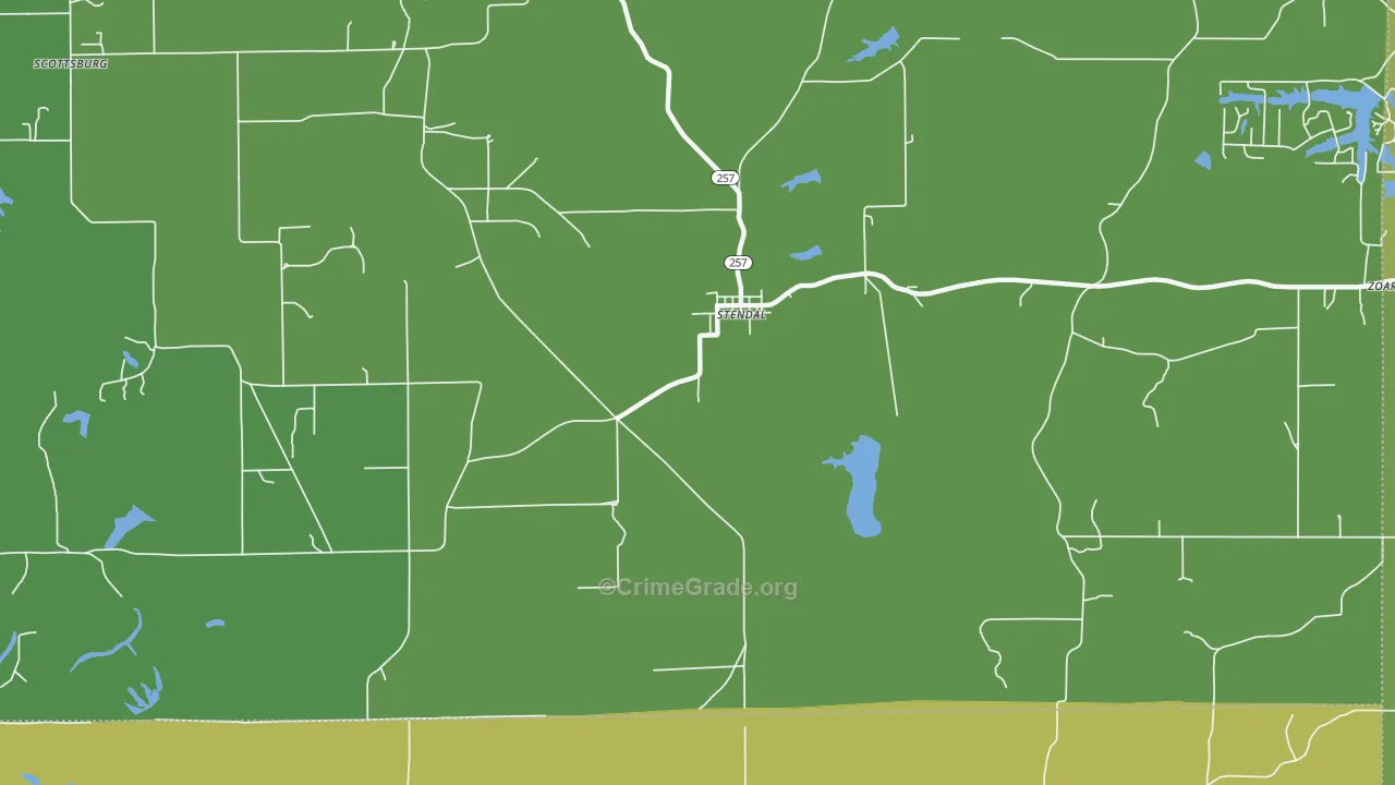Zoar, IN Map of Vehicle Theft Rates