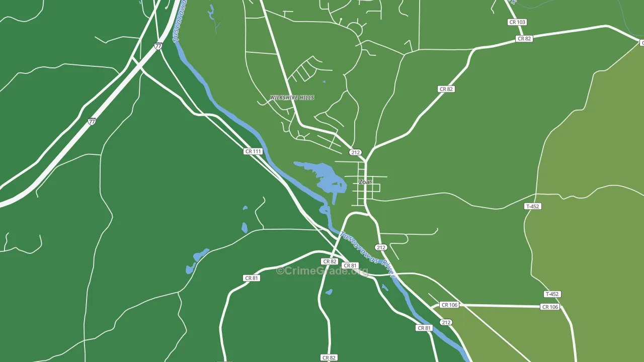 Zoar, OH Map of Vehicle Theft Rates