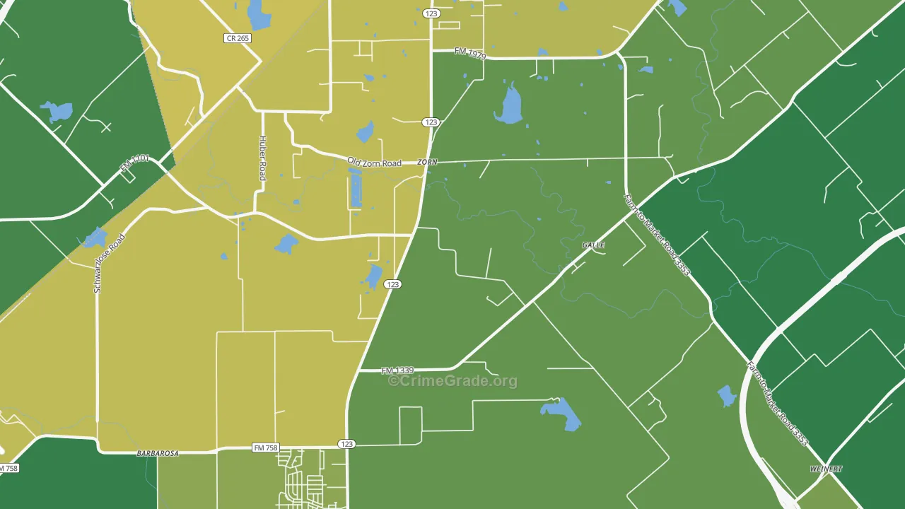 Zorn, TX Map of Vehicle Theft Rates