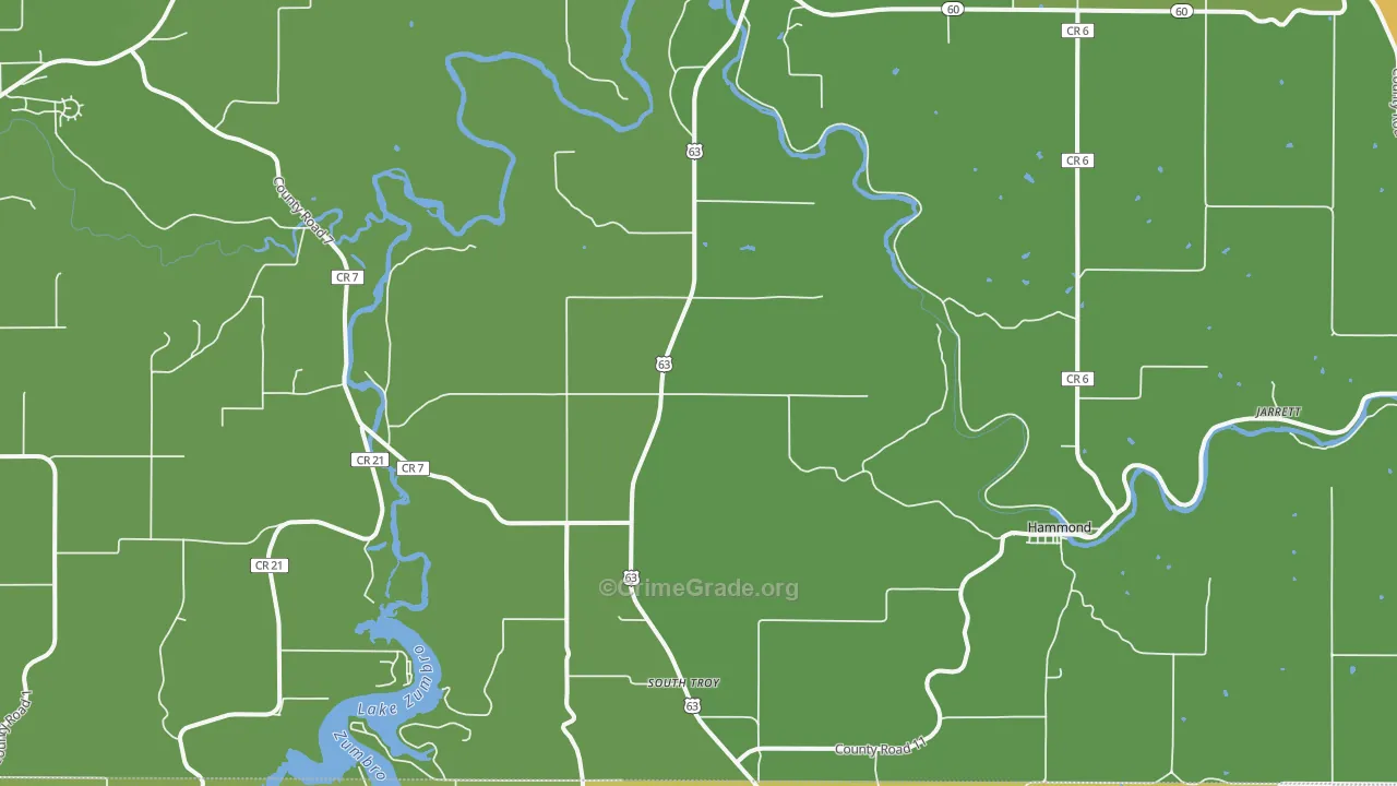 Zumbro Falls, MN Map of Vehicle Theft Rates