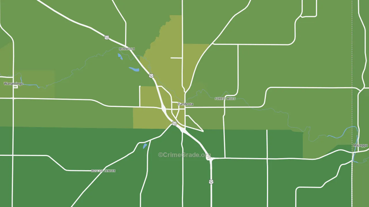 Zumbrota, MN Map of Vehicle Theft Rates