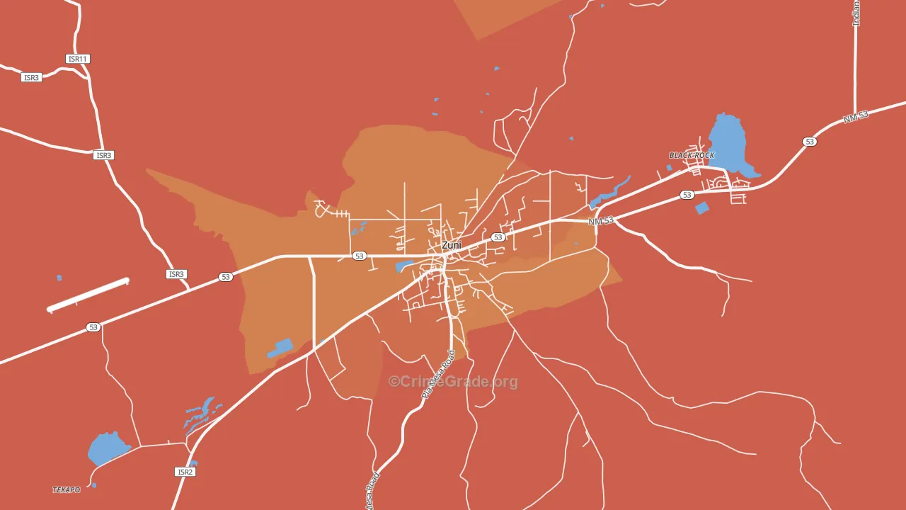 Zuni Pueblo, NM Map of Vehicle Theft Rates