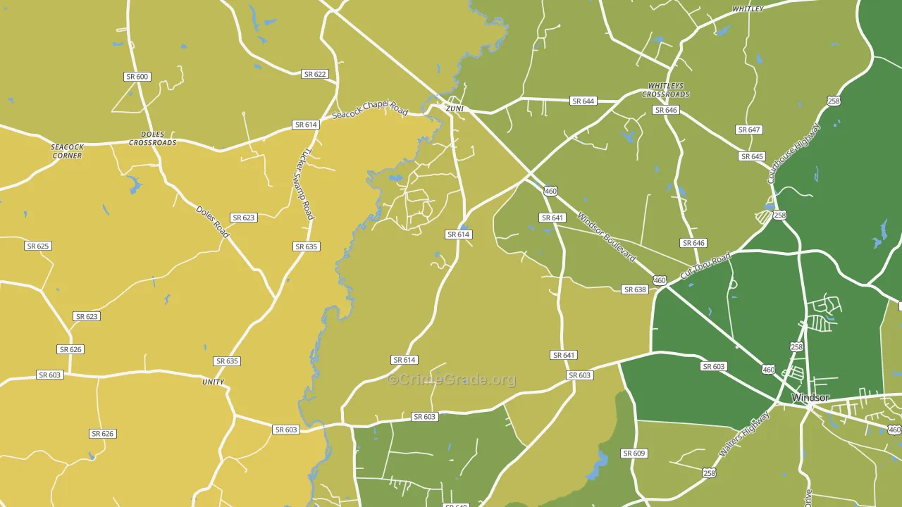 Zuni, VA Map of Vehicle Theft Rates