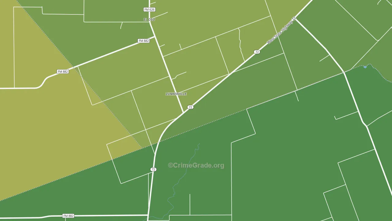 Zunkerville, TX Map of Vehicle Theft Rates