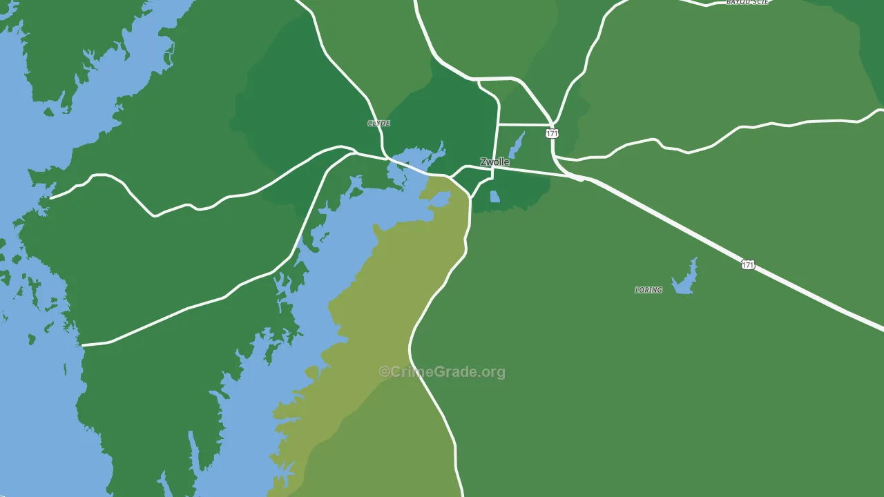 Zwolle, LA Map of Vehicle Theft Rates