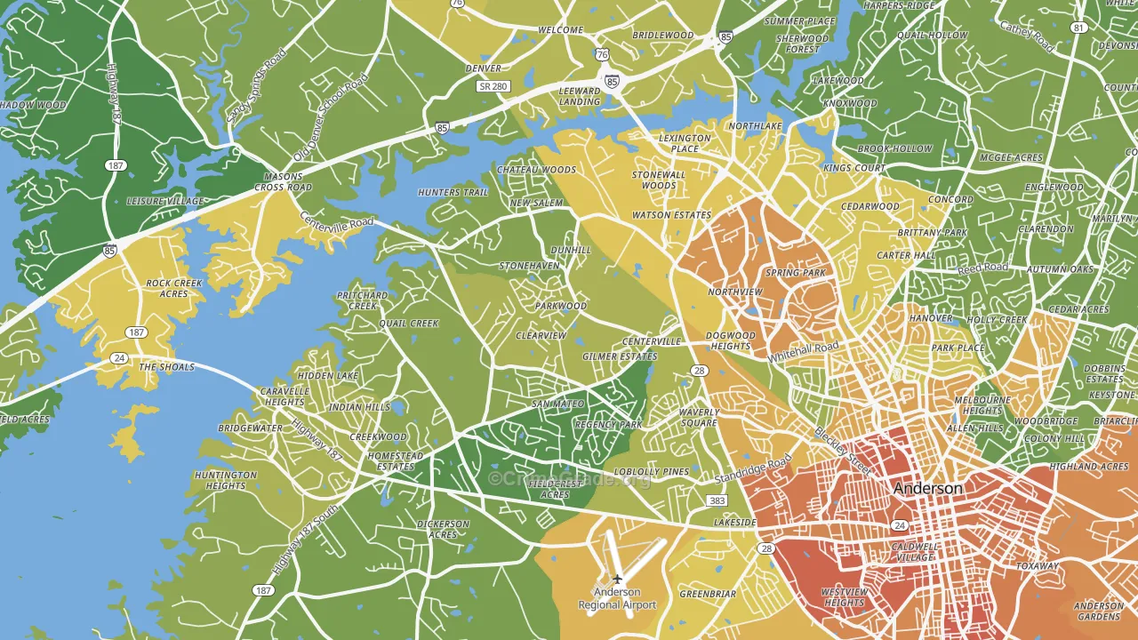 29625, SC Map of Violent Crime Rates
